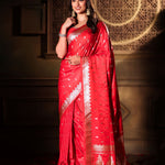 Red Bridal Banarasi Silk Saree With all over Gold Bootis Full

