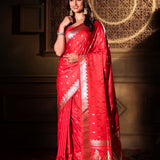 Red Bridal Banarasi Silk Saree With all over Gold Bootis Full

