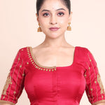 Red Bridal Blouse With Aari Embroidered Work Front