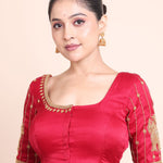 Red Bridal Blouse With Aari Embroidered Work Side