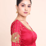 Red Bridal Blouse With Aari Embroidered Work Right side