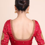 Red Bridal Blouse With Aari Embroidered Work Back
