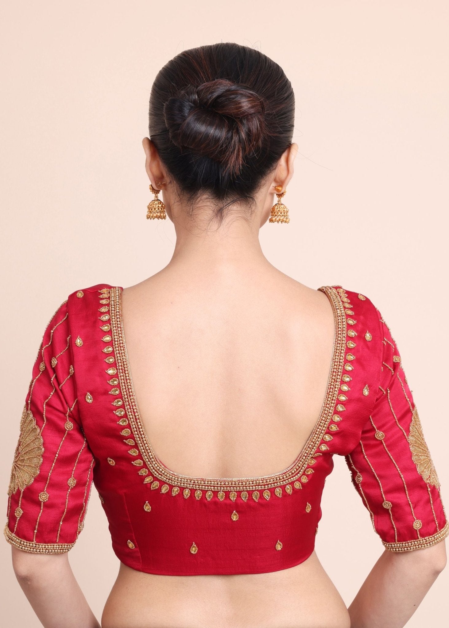 Red Bridal Blouse With Aari Embroidered Work - Anvi Couture