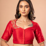 Red Bridal Blouse with Hand Embroidered Work - Anvi Couture