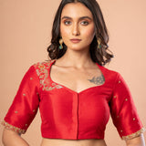 Red Bridal Blouse with Hand Embroidered Work - Anvi Couture