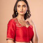 Red Bridal Blouse with Hand Embroidered Work - Anvi Couture