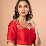 Red Bridal Blouse with Hand Embroidered Work - Anvi Couture
