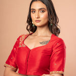 Red Bridal Blouse with Hand Embroidered Work - Anvi Couture