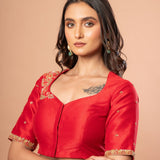 Red Bridal Blouse with Hand Embroidered Work - Anvi Couture