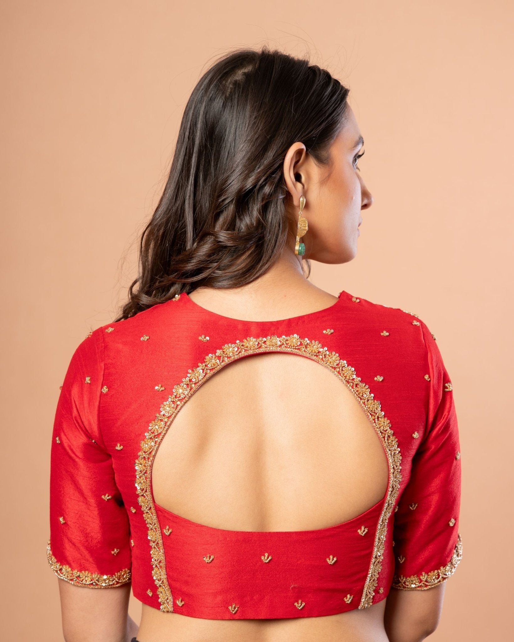 Red Bridal Blouse with Hand Embroidered Work - Anvi Couture