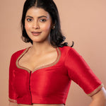 Red Bridal Hand Embroidered Blouse in Raw Silk - Anvi Couture