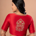 Red Bridal Hand Embroidered Blouse in Raw Silk - Anvi Couture