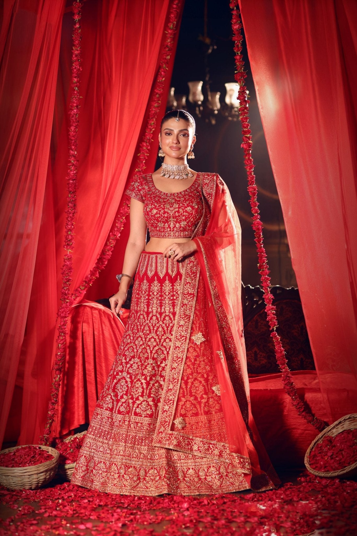 Red Bridal Lehenga Set - Anvi Couture