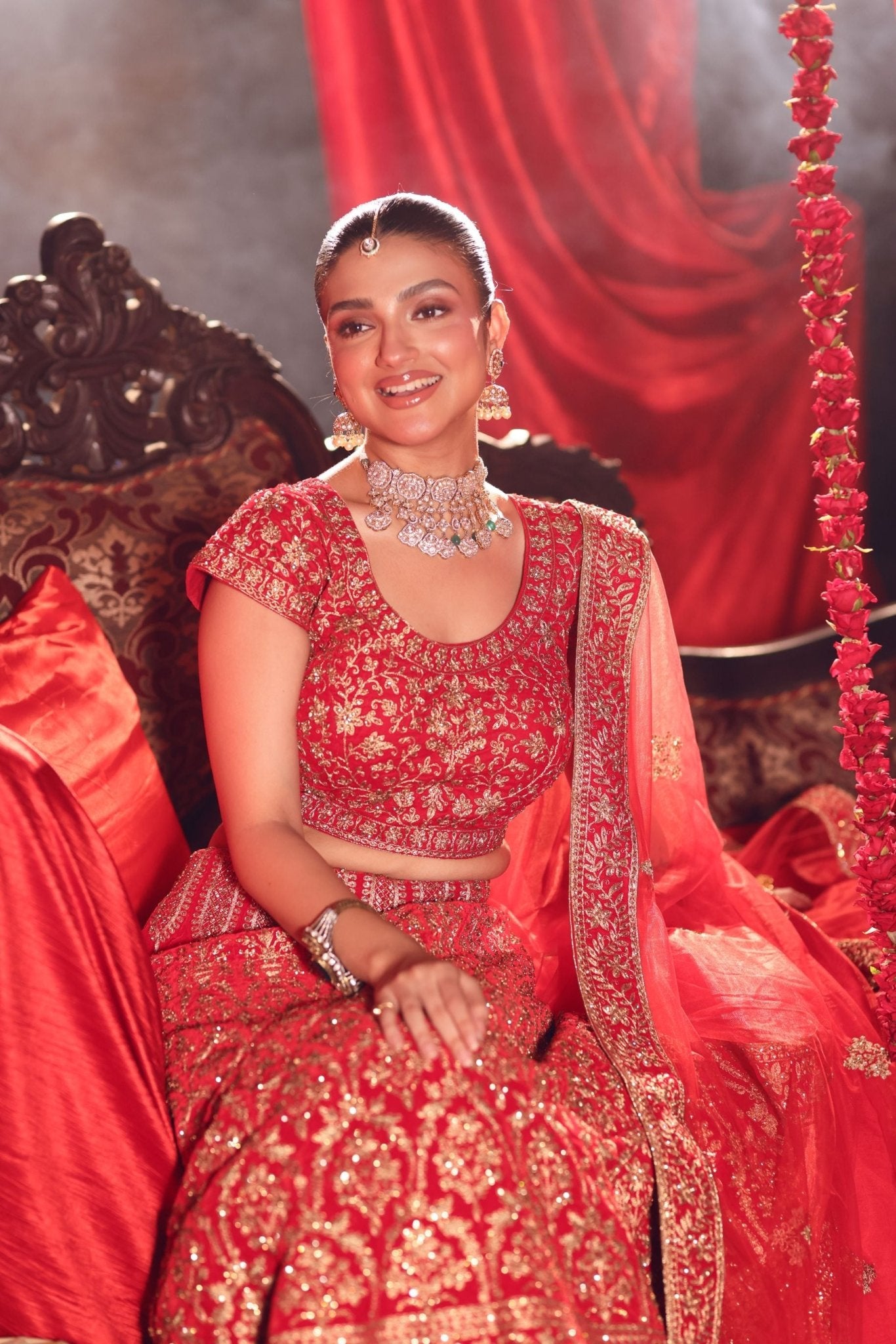 Red Bridal Lehenga Set - Anvi Couture