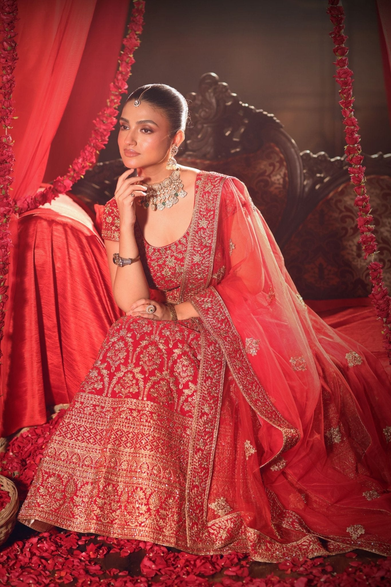 Red Bridal Lehenga Set - Anvi Couture