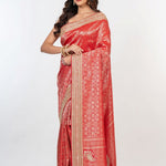 Red Brocade Banarasi Silk Sarees with Hand Embroidered Work - Anvi Couture