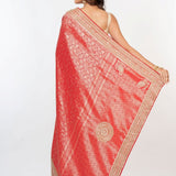 Red Brocade Banarasi Silk Sarees with Hand Embroidered Work - Anvi Couture