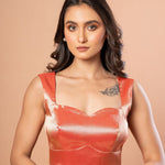 Red Brocade Blouse With Sweetheart Neckline and Back Closure - Anvi Couture