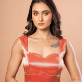 Red Brocade Blouse With Sweetheart Neckline and Back Closure - Anvi Couture