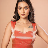 Red Brocade Blouse With Sweetheart Neckline and Back Closure - Anvi Couture