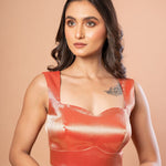 Red Brocade Blouse With Sweetheart Neckline and Back Closure - Anvi Couture