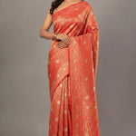 Red Brocade Katan Banarasi Saree - Anvi Couture