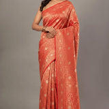 Red Brocade Katan Banarasi Saree - Anvi Couture