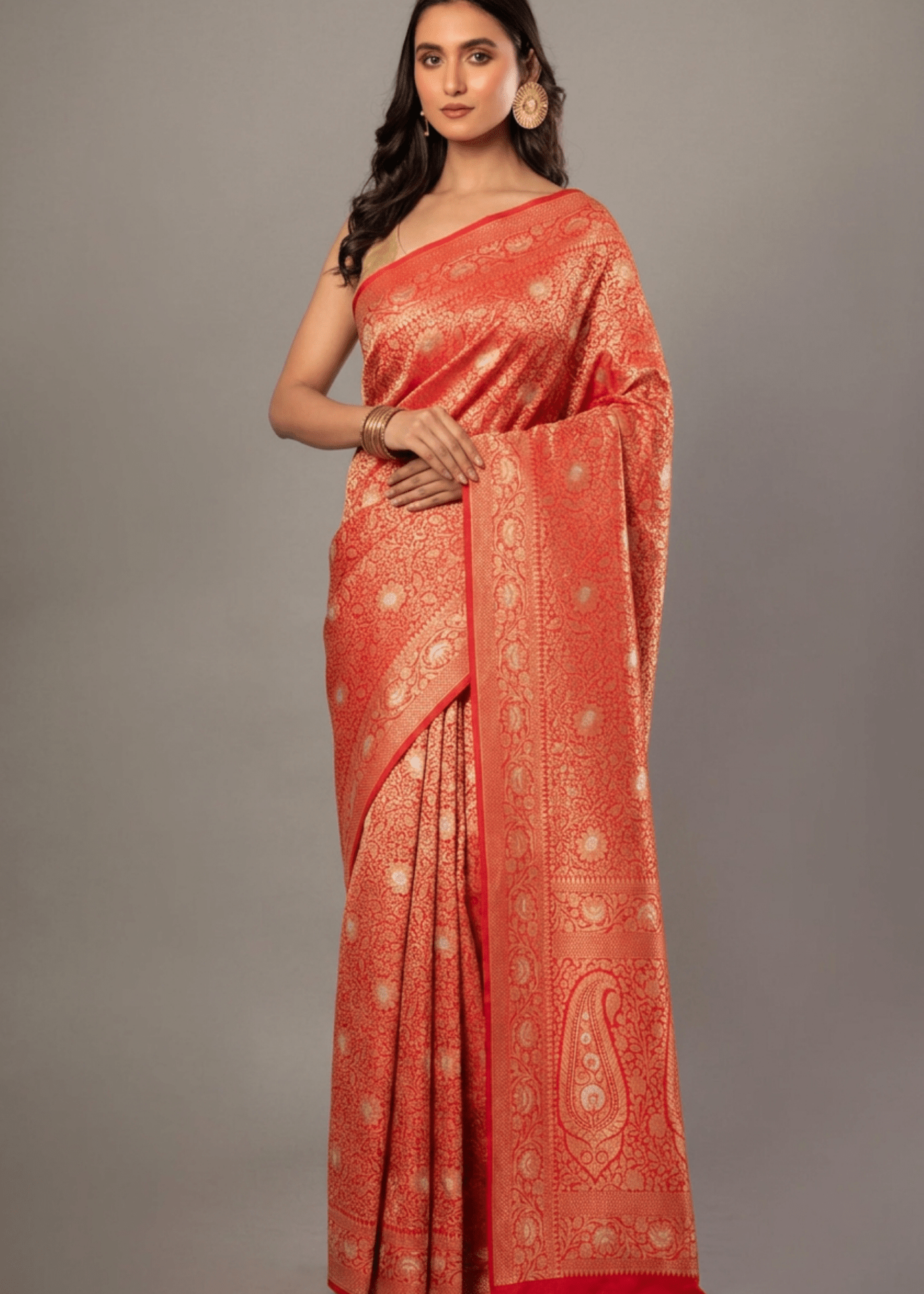 Red Brocade Katan Banarasi Saree - Front 1