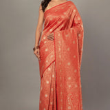 Red Brocade Katan Banarasi Saree - Anvi Couture