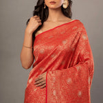 Red Brocade Katan Banarasi Saree - Anvi Couture