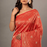 Red Brocade Katan Banarasi Saree - Anvi Couture