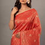 Red Brocade Katan Banarasi Saree - Close 