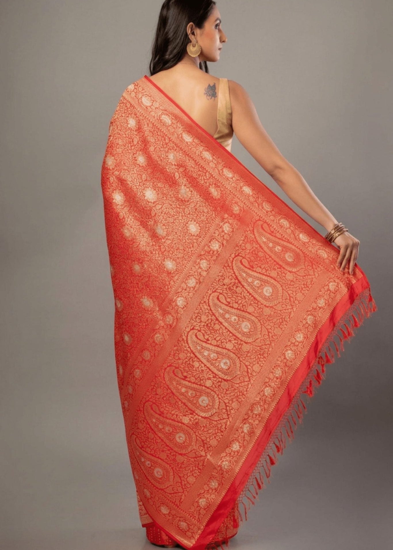 Red Brocade Katan Banarasi Saree - Anvi Couture