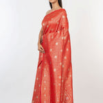 Red Brocade Katan Banarasi Saree Front
