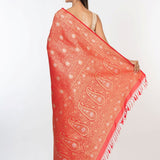 Red Brocade Katan Banarasi Saree Back
