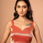 Red Brocade Sleeveless Blouse with Sweetheart Neckline - Anvi Couture