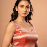 Red Brocade Sleeveless Blouse with Sweetheart Neckline - Anvi Couture