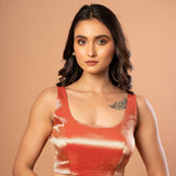 Red Brocade U Neckline Sleeveless Blouse - Anvi Couture