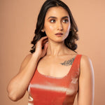 Red Brocade U Neckline Sleeveless Blouse - Anvi Couture