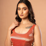 Red Brocade U Neckline Sleeveless Blouse - Anvi Couture
