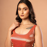 Red Brocade U Neckline Sleeveless Blouse - Anvi Couture