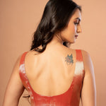 Red Brocade U Neckline Sleeveless Blouse - Anvi Couture
