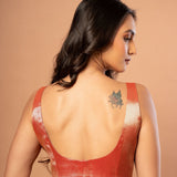 Red Brocade U Neckline Sleeveless Blouse - Anvi Couture