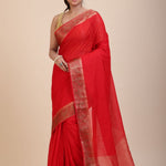 Red Chanderi Silk Saree With Gold Border - Anvi Couture