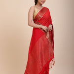 Red Chanderi Silk Saree With Gold Border - Anvi Couture