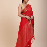 Red Chanderi Silk Saree With Gold Border - Anvi Couture