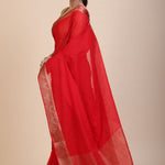 Red Chanderi Silk Saree With Gold Border - Anvi Couture