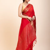 Red Chanderi Silk Saree With Gold Border - Anvi Couture