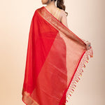 Red Chanderi Silk Saree With Gold Border - Anvi Couture