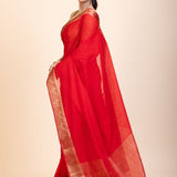 Red Chanderi Silk Saree With Gold Border - Anvi Couture